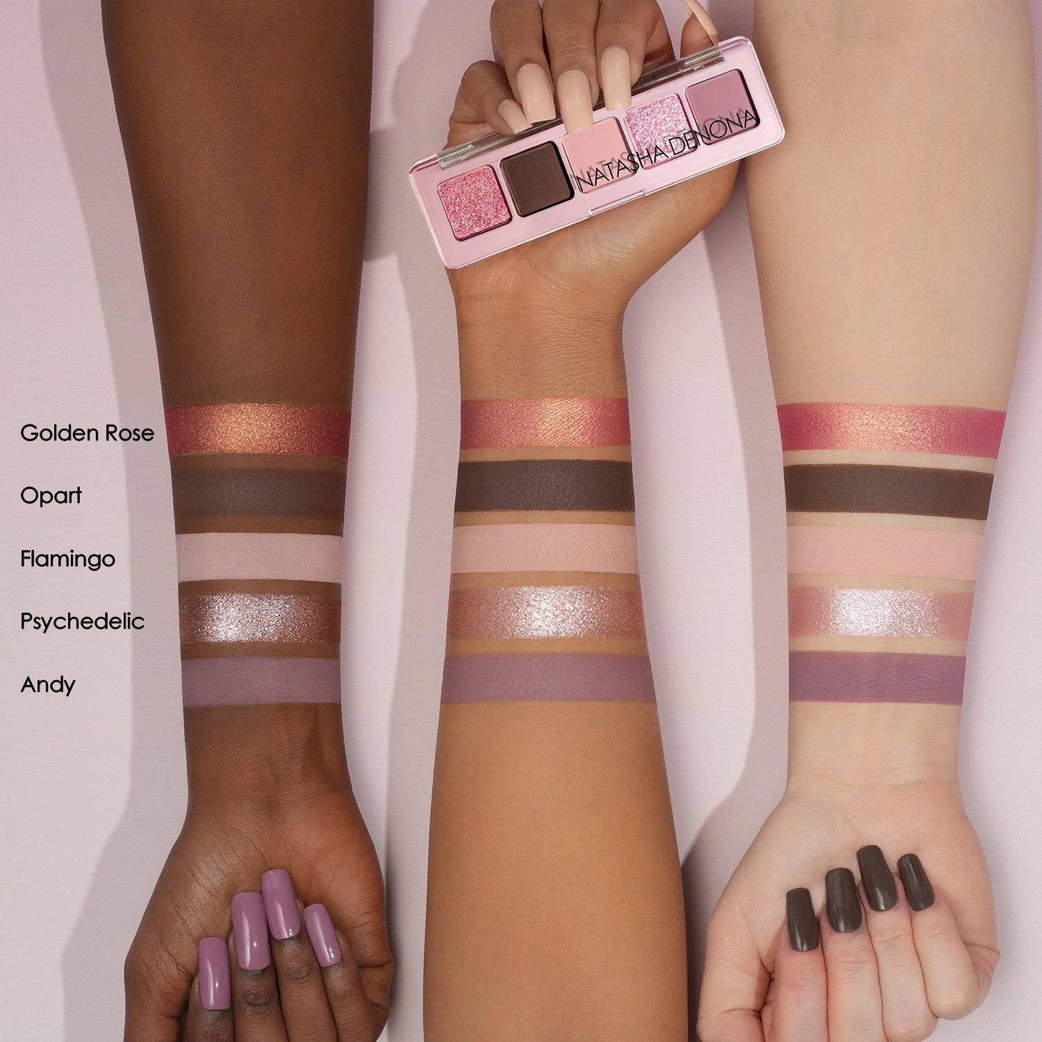 Mini Rose Palette – Cool Pink & Gold Duochrome 5‑Shade | Natasha Denona