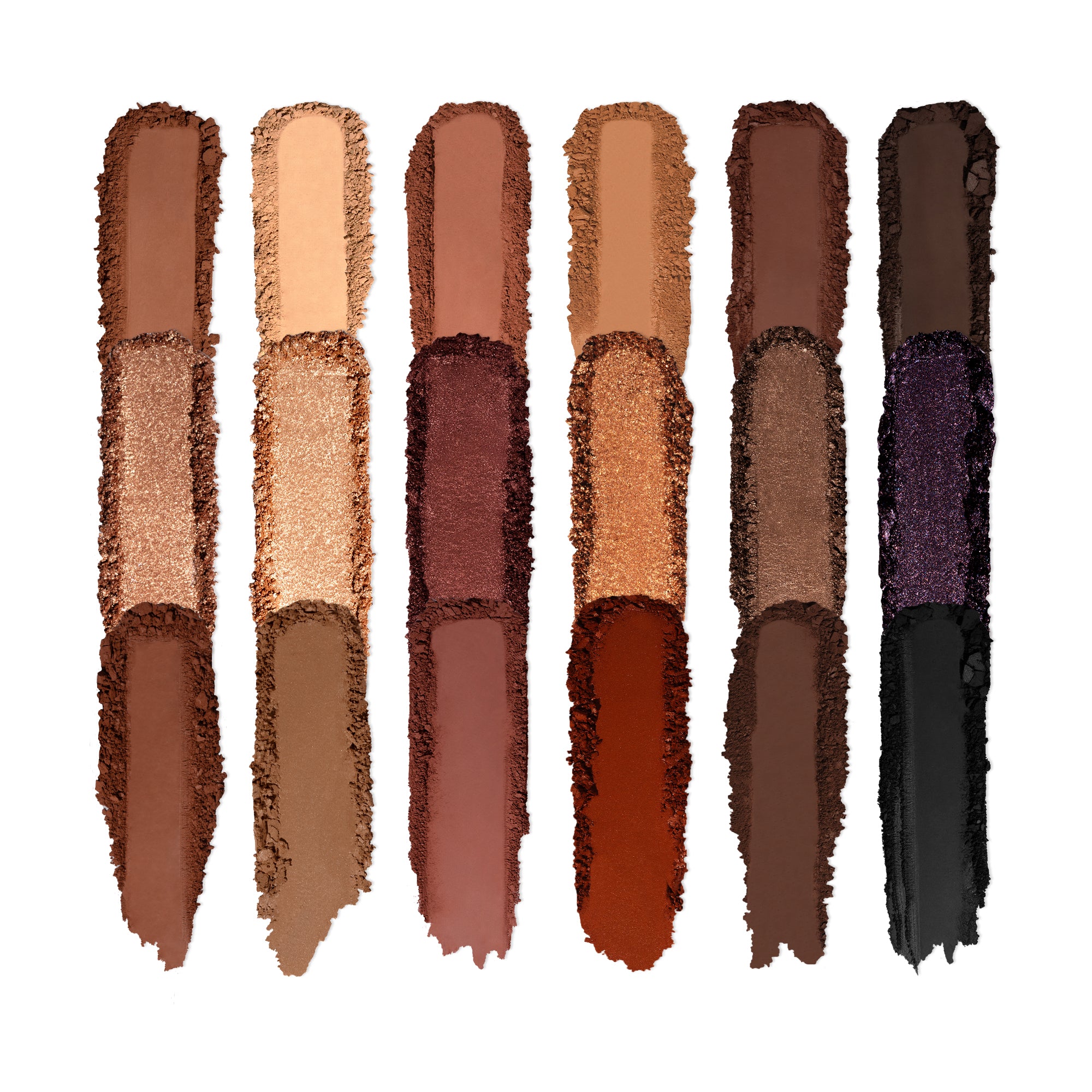 Swatches of Eye Sculpt Texture and Tone 'Dramatic' Eyeshadow Palette on a white background.