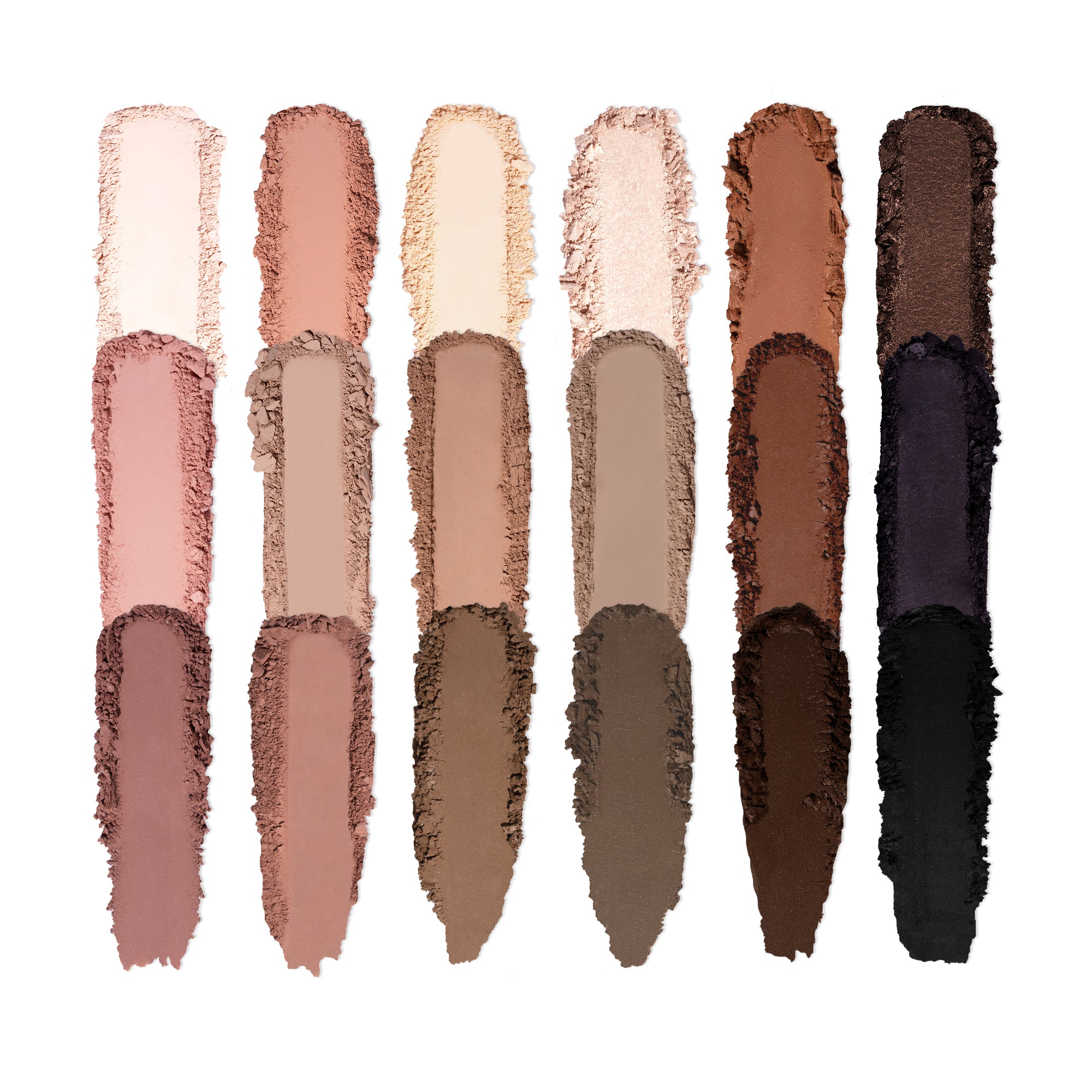Swatches of Eye Sculpt Texture and Tone 'Soft' Eyeshadow Palette on a white background.