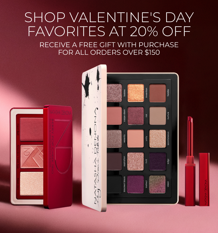 Valentine's Day Sale banner, presenting Berry Pop Cheek Trio, My Dream Eyeshadow Palette and I Need a Rouge Lip Styletto.